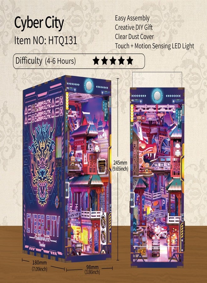 Hands Craft DIY Book Nook Kit - Cyber City Miniature Puzzle - Neon-Lit Cyberpunk Decor with Oriental Elements, Precision-Cut Wooden Pieces & LED Lights, Creative Craft Kit & Gift - Image 5